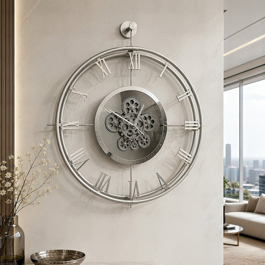 Orvasco Chronoria Mechanica Designer Metal Wall Clock, 60 cm
