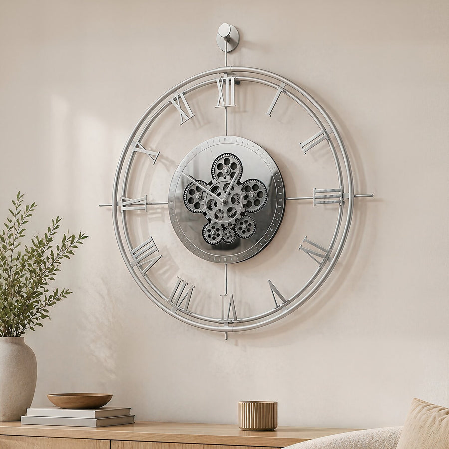 Orvasco Chronoria Mechanica Designer Metal Wall Clock, 60 cm