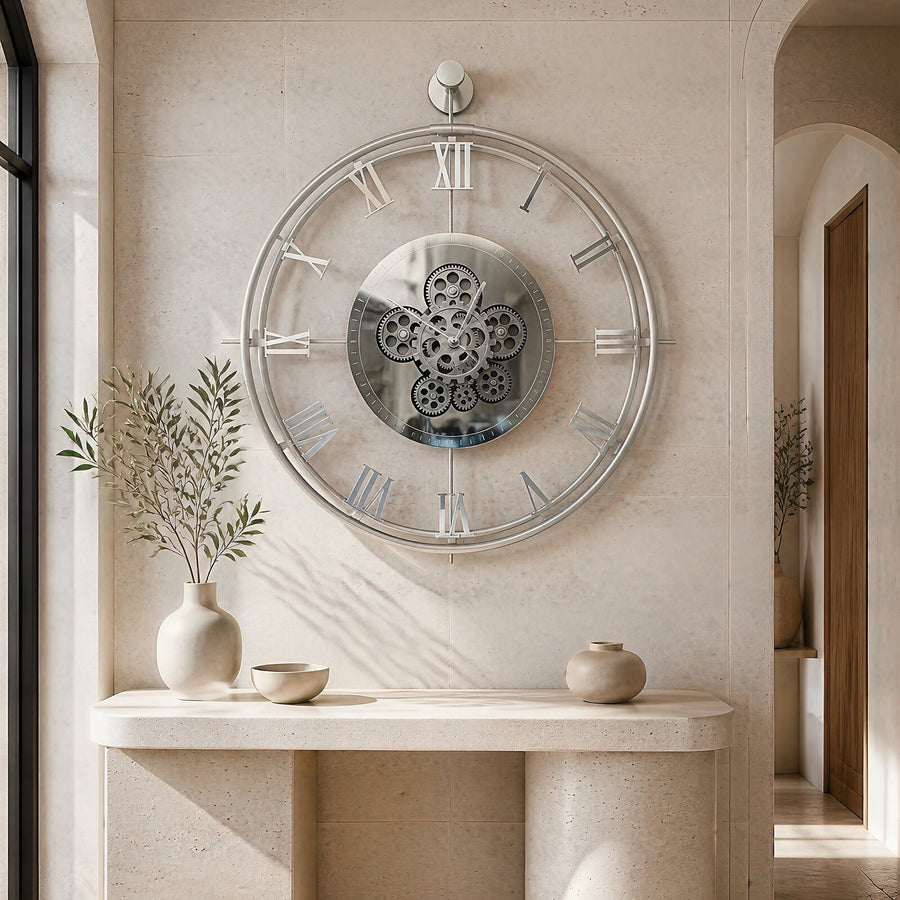 Orvasco Chronoria Mechanica Designer Metal Wall Clock, 60 cm