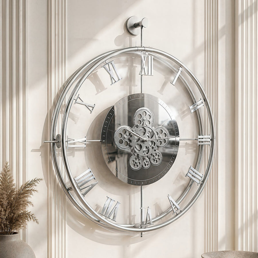 Orvasco Chronoria Mechanica Designer Metal Wall Clock, 60 cm