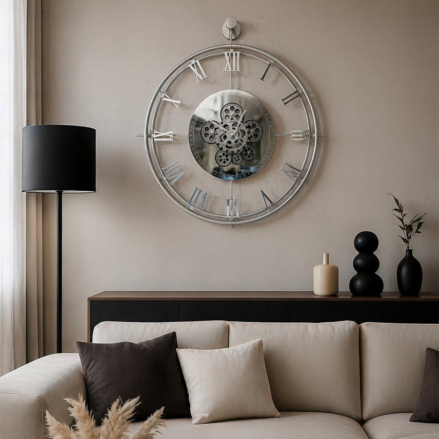 Orvasco Chronoria Mechanica Designer Metal Wall Clock, 60 cm