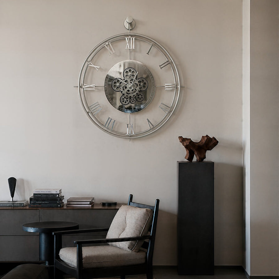 Orvasco Chronoria Mechanica Designer Metal Wall Clock, 60 cm