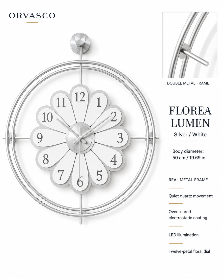 Orvasco Florea Lumen Illuminated Metal Wall Clock, 60 cm