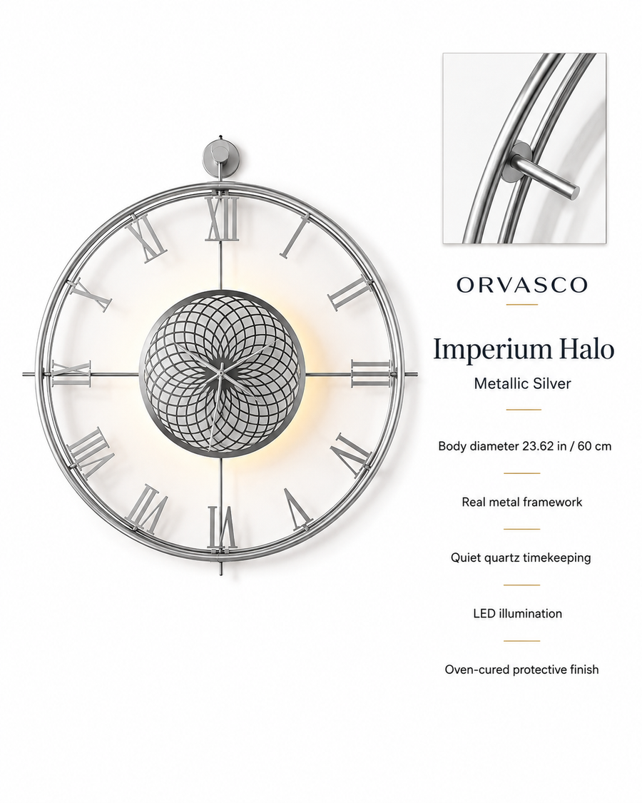 Orvasco Imperium Halo Illuminated Metal Wall Clock, 60 cm