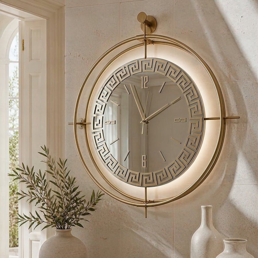 Orvasco Miravelle Mirror Illuminated Metal Wall Clock, 50 cm