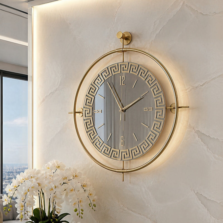 Orvasco Miravelle Mirror Illuminated Metal Wall Clock, 50 cm