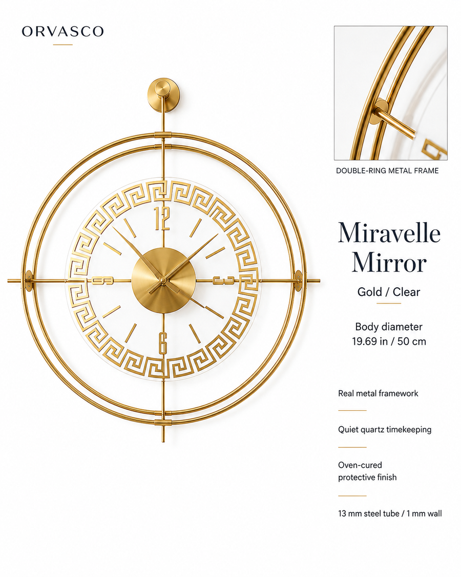 Orvasco Miravelle Mirror Illuminated Metal Wall Clock, 50 cm