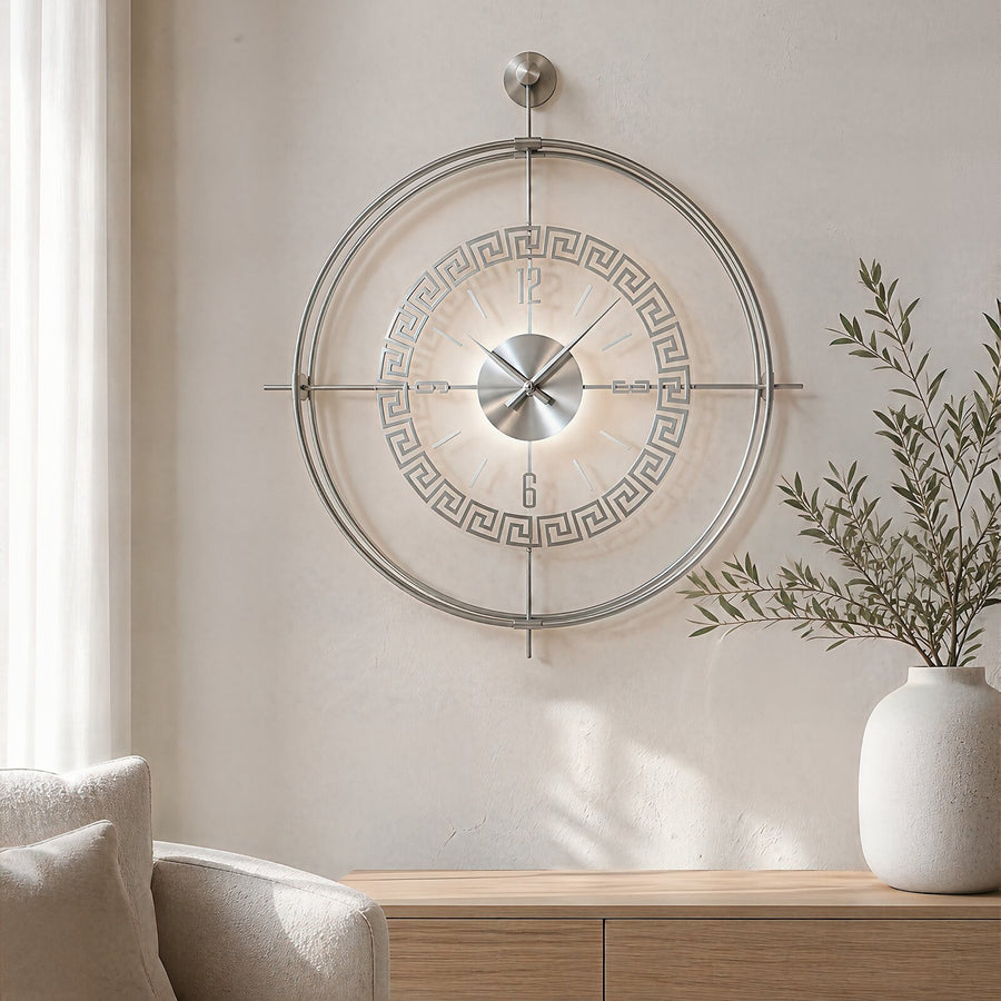Orvasco Miravelle Mirror Illuminated Metal Wall Clock, 50 cm