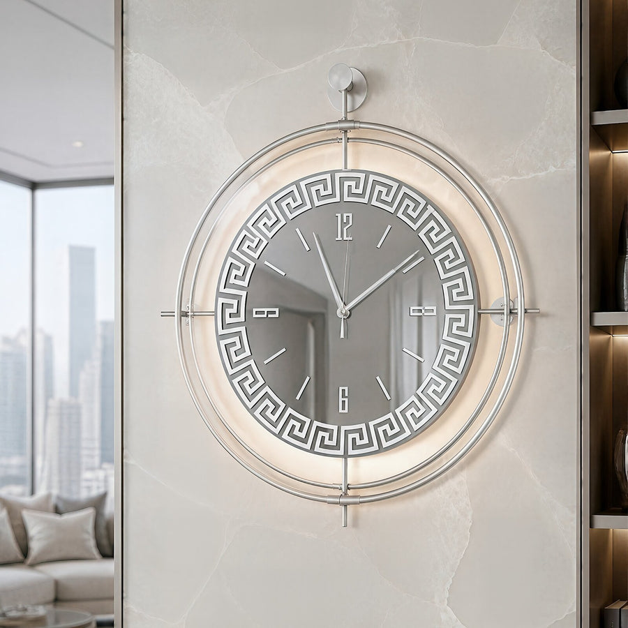 Orvasco Miravelle Mirror Illuminated Metal Wall Clock, 50 cm