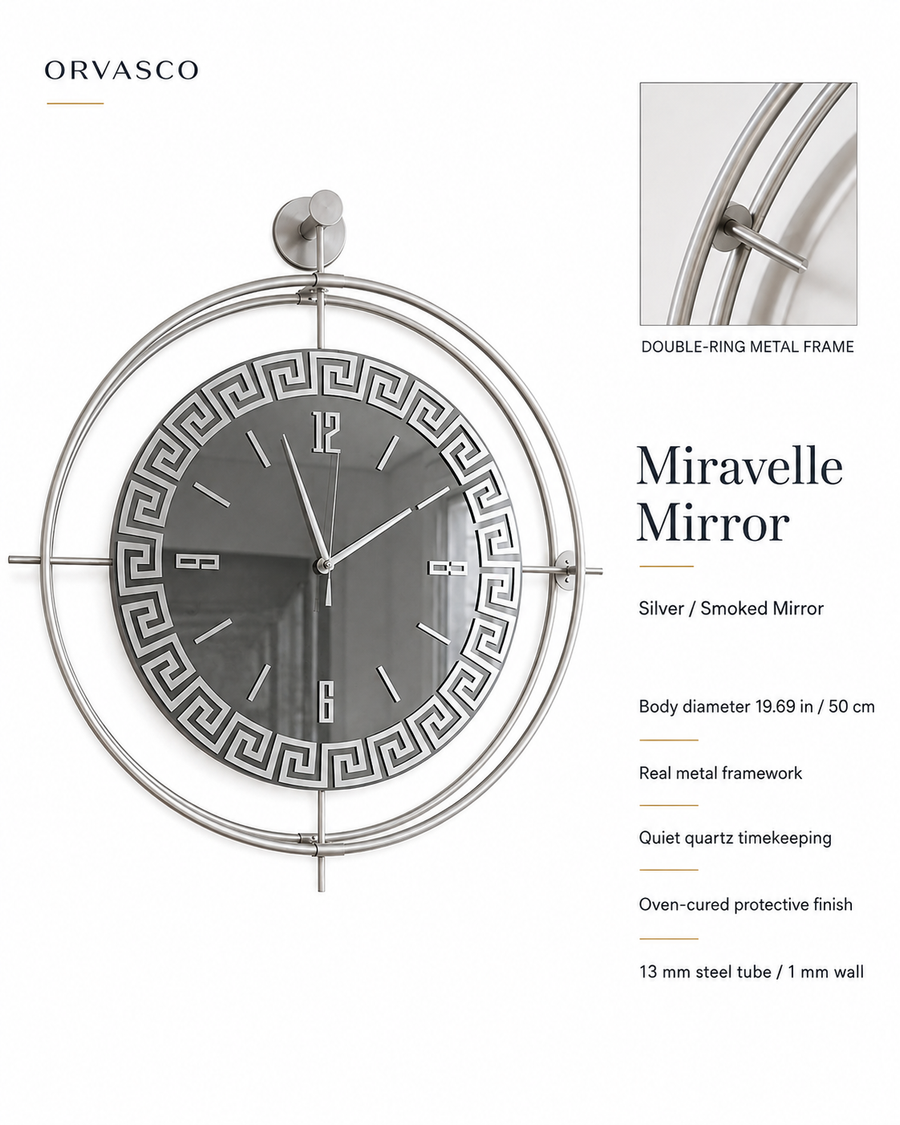Orvasco Miravelle Mirror Illuminated Metal Wall Clock, 50 cm
