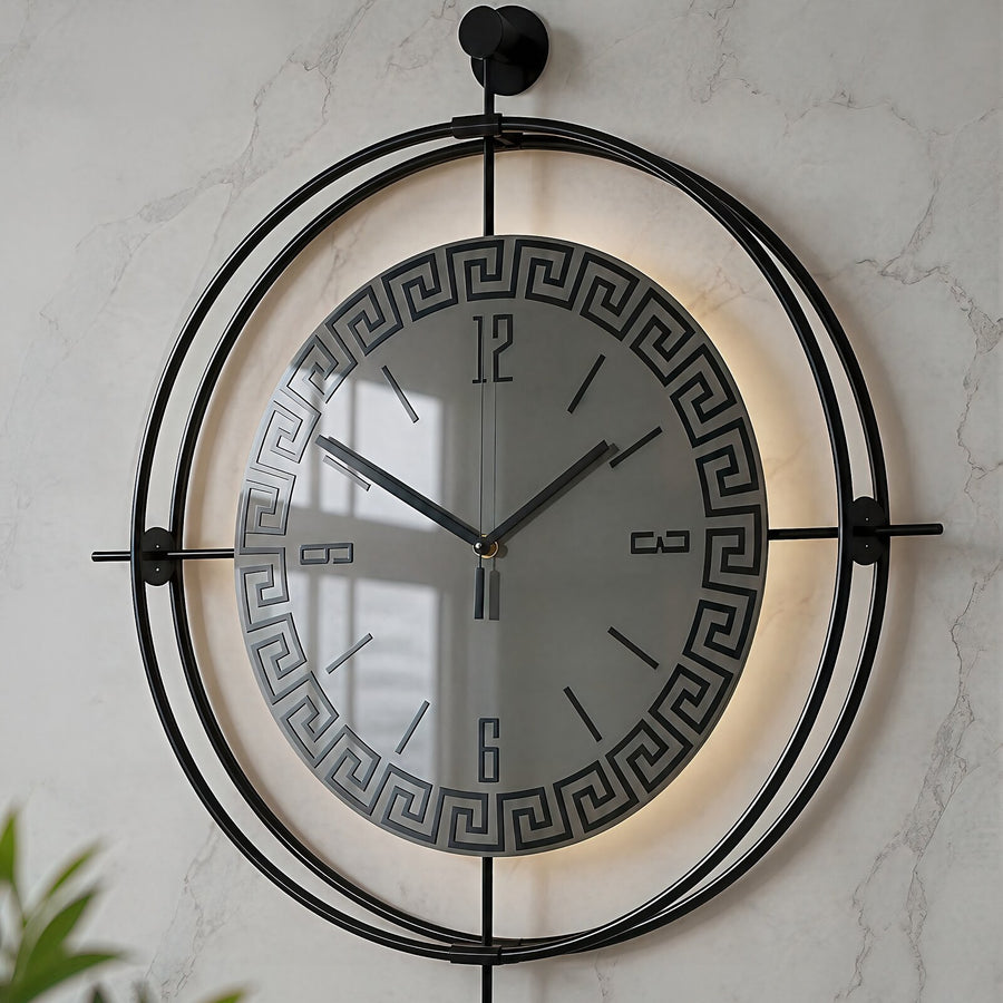 Orvasco Miravelle Mirror Illuminated Metal Wall Clock, 50 cm