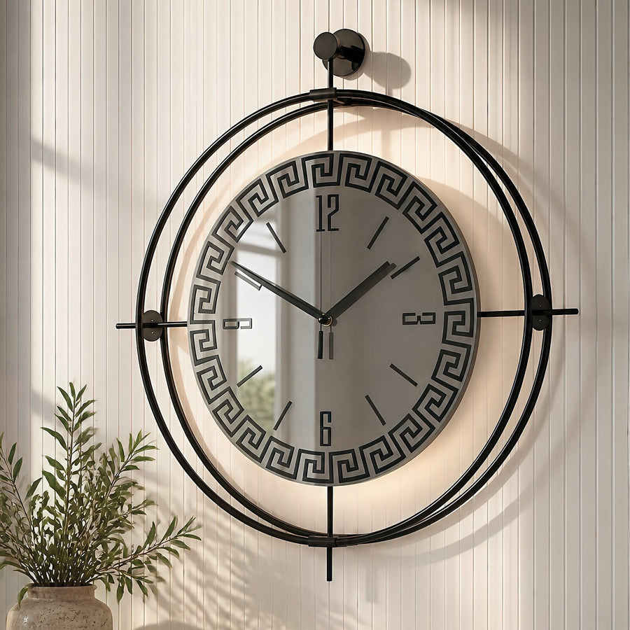 Orvasco Miravelle Mirror Illuminated Metal Wall Clock, 50 cm