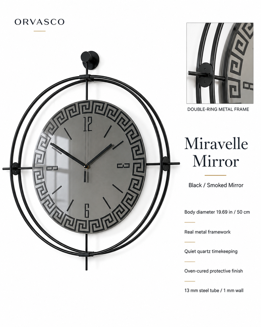 Orvasco Miravelle Mirror Illuminated Metal Wall Clock, 50 cm