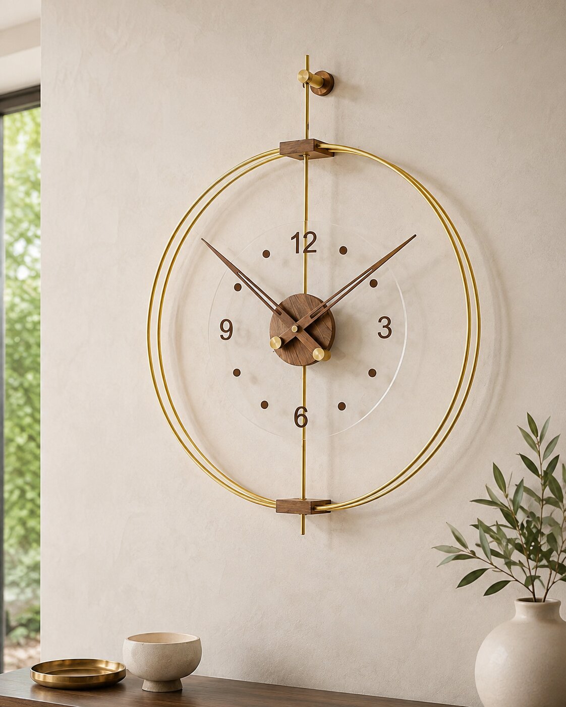 Orvasco Orlena Walnut Designer Metal Wall Clock, 50 cm