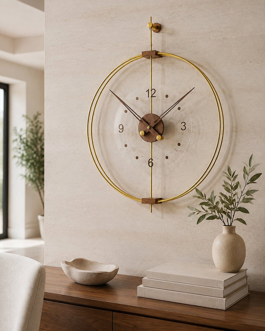 Orvasco Orlena Walnut Designer Metal Wall Clock, 50 cm