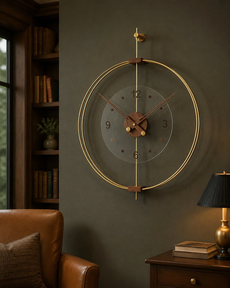 Orvasco Orlena Walnut Designer Metal Wall Clock, 50 cm