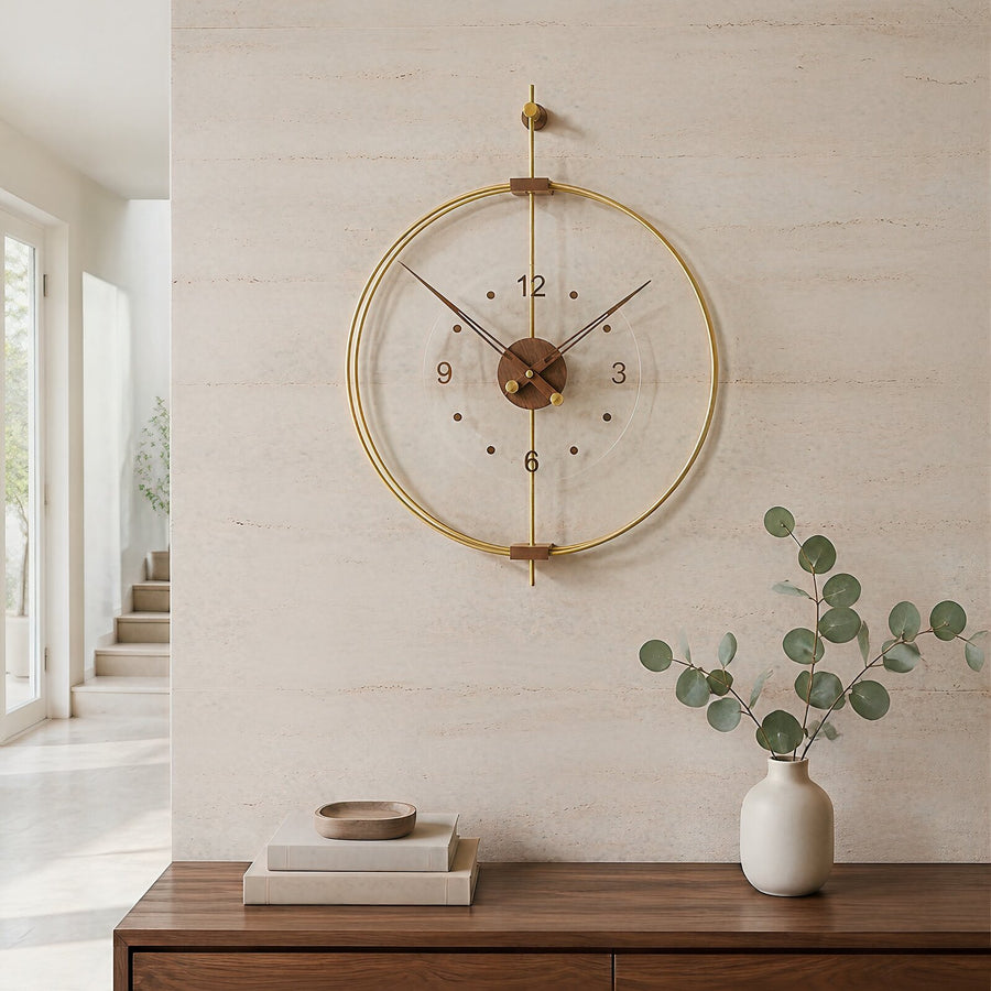 Orvasco Orlena Walnut Designer Metal Wall Clock, 50 cm