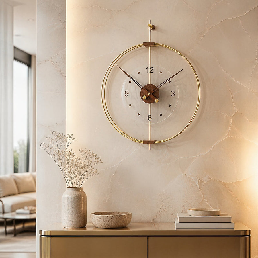 Orvasco Orlena Walnut Designer Metal Wall Clock, 50 cm