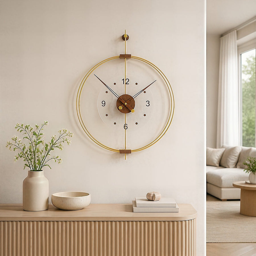 Orvasco Orlena Walnut Designer Metal Wall Clock, 50 cm