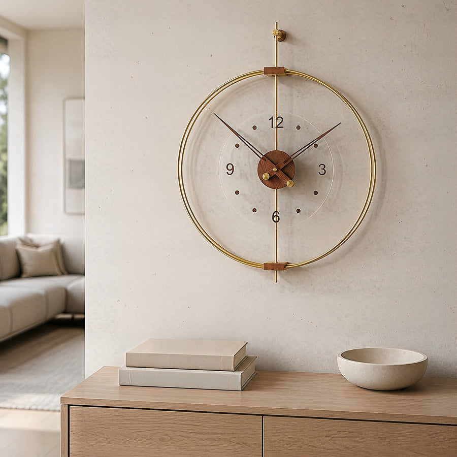 Orvasco Orlena Walnut Designer Metal Wall Clock, 50 cm