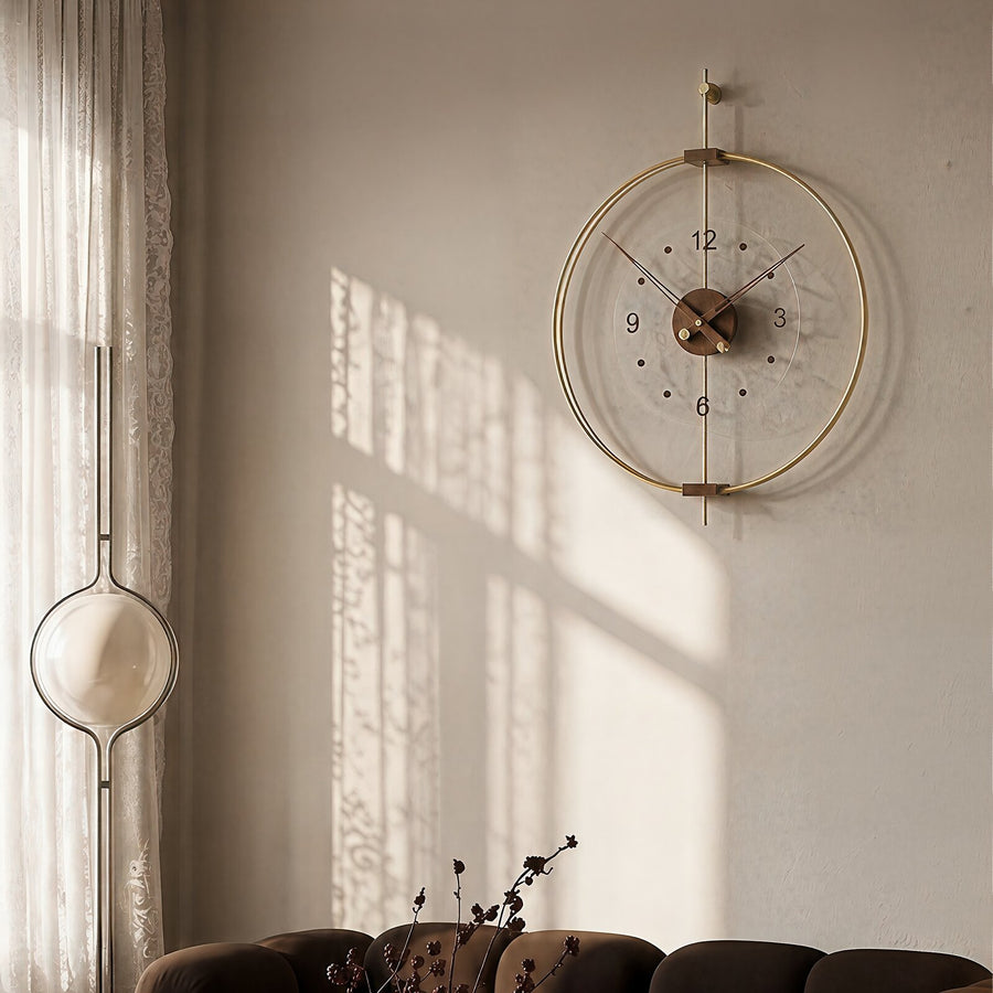 Orvasco Orlena Walnut Designer Metal Wall Clock, 50 cm