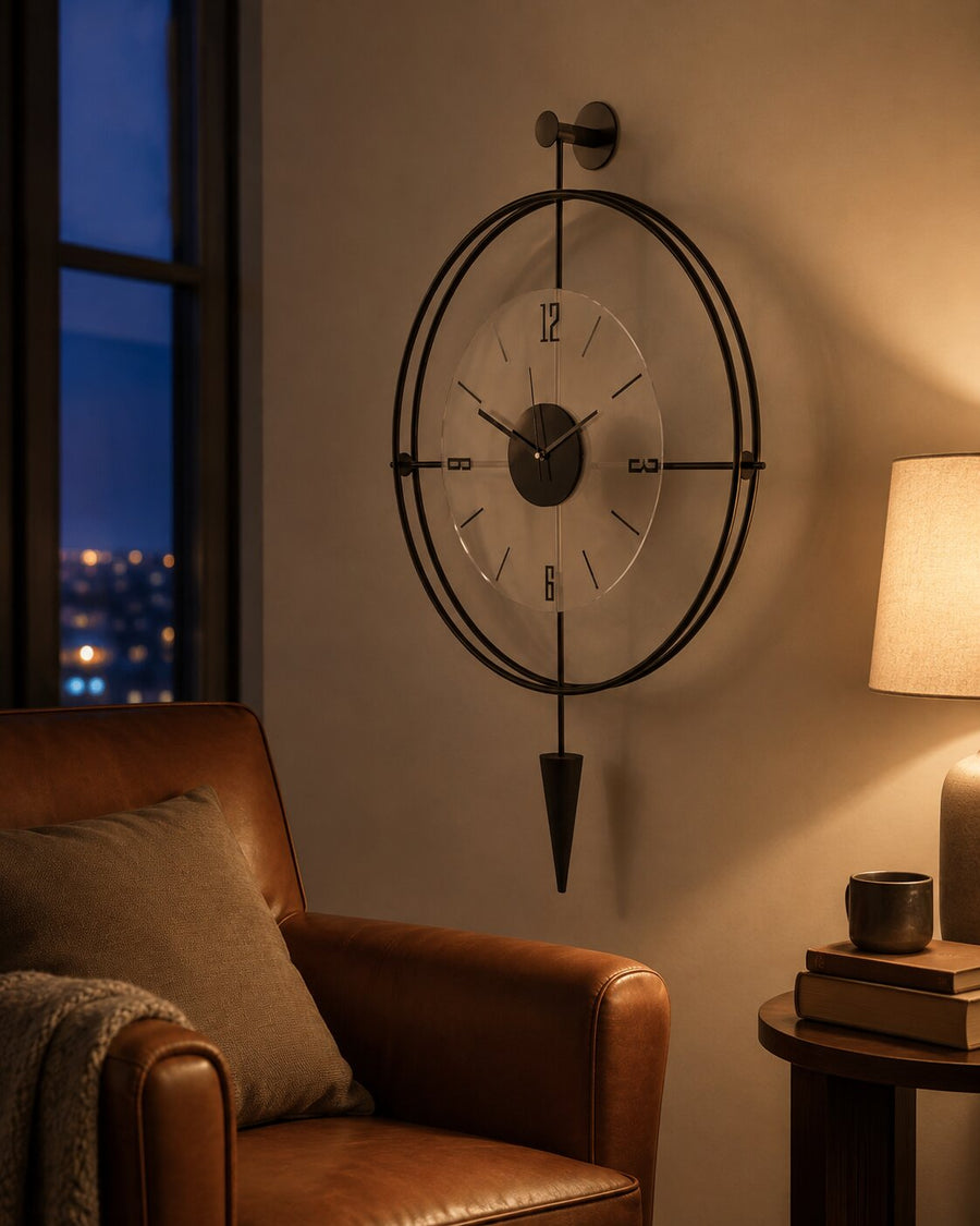 Orvasco Versay Pendulum Metal Wall Clock, 50 × 90 cm