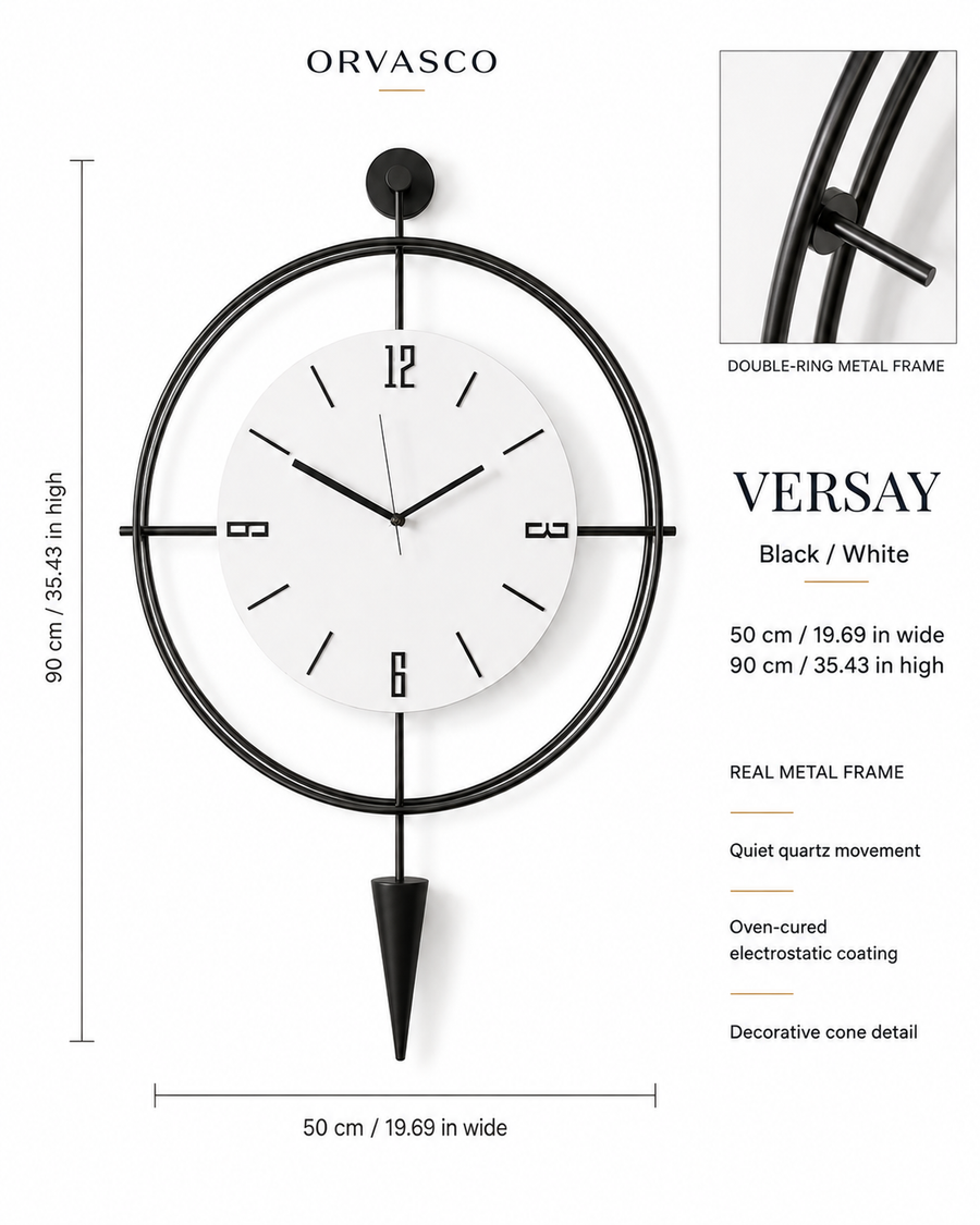 Orvasco Versay Pendulum Metal Wall Clock, 50 × 90 cm
