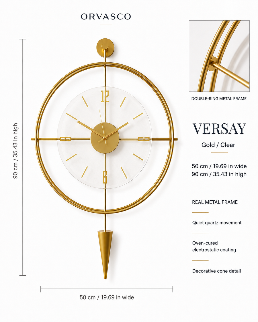 Orvasco Versay Pendulum Metal Wall Clock, 50 × 90 cm