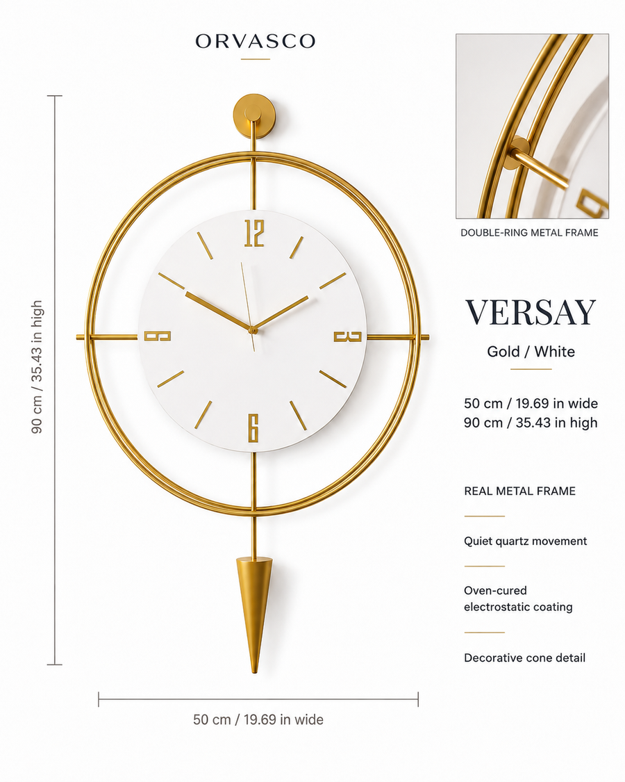 Orvasco Versay Pendulum Metal Wall Clock, 50 × 90 cm